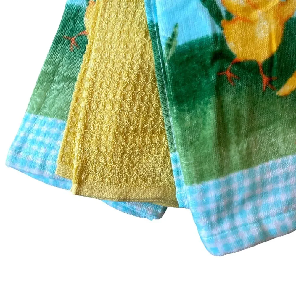 Cynthia Rowley Kitchen Towels Set of 3 Colorful Spring Floral Easter Chicks New